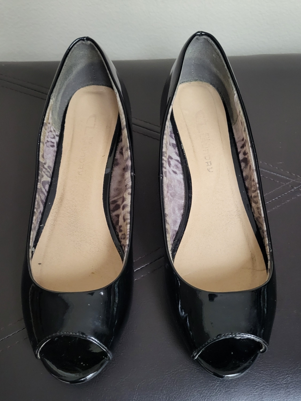 CL By Laundry Black Patent Peep-Toe Wedges